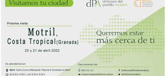 La Oficina de Información y Atención Ciudadana del Defensor del Pueblo andaluz se desplaza a Motril (Costa Tropical de Granada) los días 20 y 21 de abril para la atención presencial a la ciudadanía