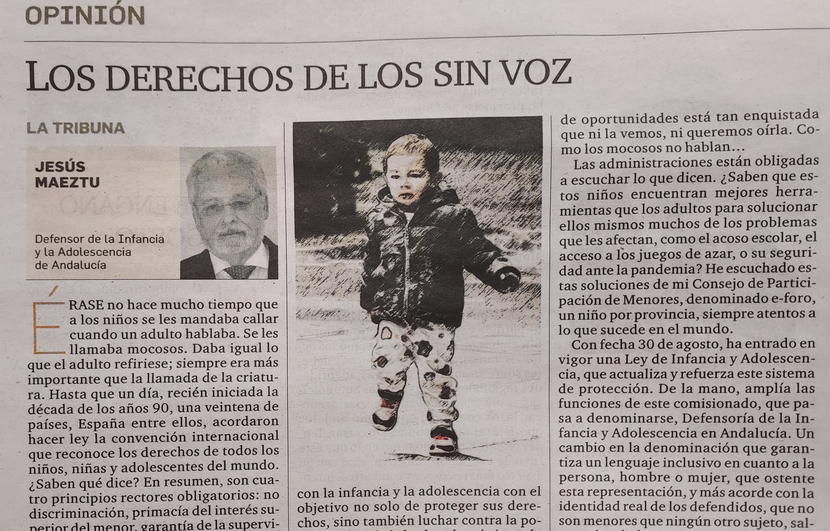 Artículo del Defensor de la Infancia y la Adolescencia de Andalucía: Los derechos de los sin voz