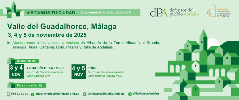La Oficina de Información y Atención Ciudadana del Defensor del Pueblo andaluz se desplaza al Valle del Guadalhorce La Oficina de Información y Atención Ciudadana del Defensor del Pueblo andaluz se desplaza al Valle del Guadalhorce