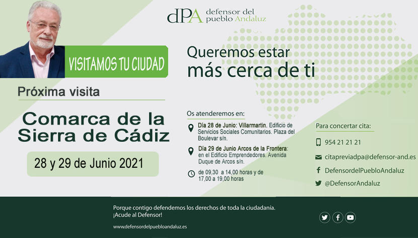 La Oficina de Información y Atención Ciudadana del Defensor del Pueblo andaluz se desplaza a la Sierra de Cádiz los días 28 y 29 de junio para la atención a la ciudadanía La Oficina de Información y Atención Ciudadana del Defensor del Pueblo andaluz se desplaza a la Sierra de Cádiz los días 28 y 29 de junio para la atención a la ciudadanía