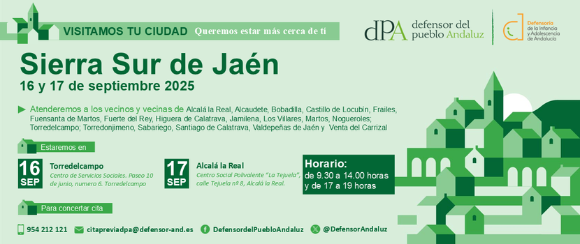 La Oficina de Información y Atención Ciudadana del Defensor del Pueblo andaluz se desplaza a la sierra sur de Jaén para la atención presencial a la ciudadanía La Oficina de Información y Atención Ciudadana del Defensor del Pueblo andaluz se desplaza a la sierra sur de Jaén para la atención presencial a la ciudadanía