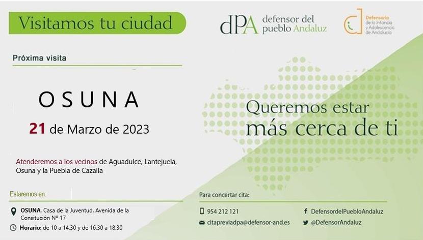 Nos desplazamos a Osuna el 21 de marzo para la atención presencial a la ciudadanía