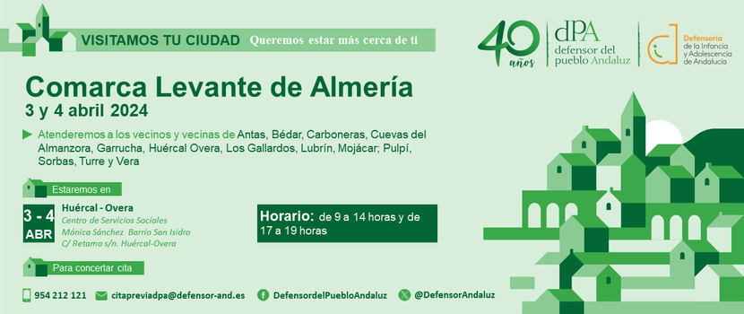 La Oficina de Información y Atención Ciudadana del Defensor del Pueblo andaluz se desplaza al levante almeriense para la atención presencial a la ciudadanía