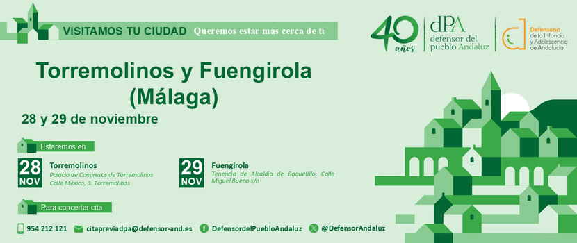 La Oficina de Información y Atención Ciudadana del Defensor del Pueblo andaluz se desplaza a Torremolinos y Fuengirola para la atención presencial a la ciudadanía La Oficina de Información y Atención Ciudadana del Defensor del Pueblo andaluz se desplaza a Torremolinos y Fuengirola para la atención presencial a la ciudadanía